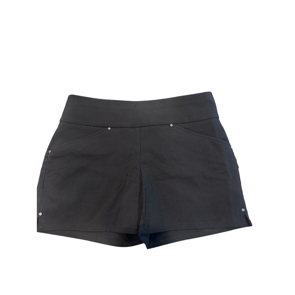 INC International Concepts Black Pull On Stretch‎ Shorts Petite 6P Silver Rivets